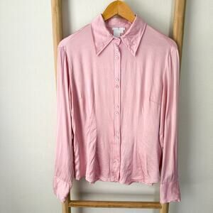 Votre Nom Pink Silk Button Down Blouse Size Large Collared Top